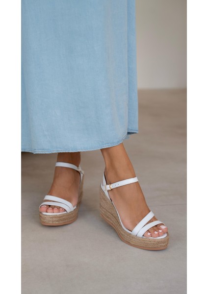 Milano Beyaz Hakiki Deri Sandalet