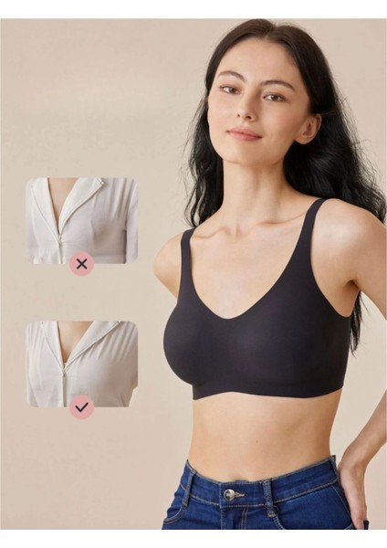 Belvü Lazer Kesim Dikişsiz Pedli Yumuşak Iz Yapmaz Balensiz Invisible Görünmez Toparlayıcı Sütyen Siyah