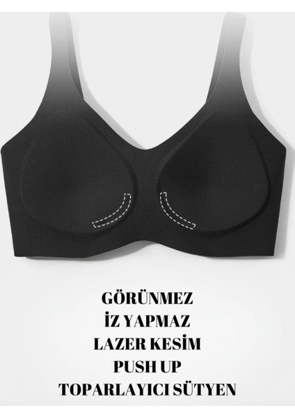 Belvü Lazer Kesim Dikişsiz Pedli Yumuşak Iz Yapmaz Balensiz Invisible Görünmez Toparlayıcı Sütyen Siyah