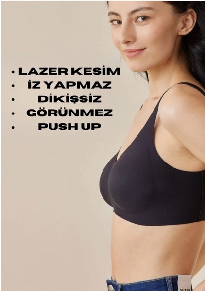 Belvü Lazer Kesim Dikişsiz Pedli Yumuşak Iz Yapmaz Balensiz Invisible Görünmez Toparlayıcı Sütyen Siyah fırsatları