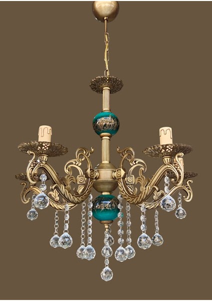 Beş Kollu Kristal Top Taşlı Eskitme Kaplamalı Mavi Siyah Çinili Metal Avize modelleri