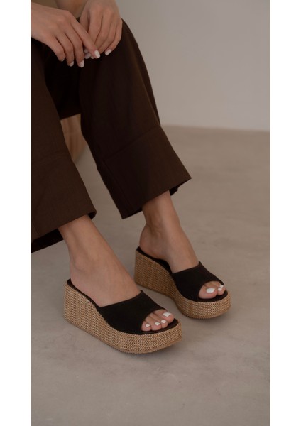 Livorno Kahve Süet Hakiki Deri Terlik