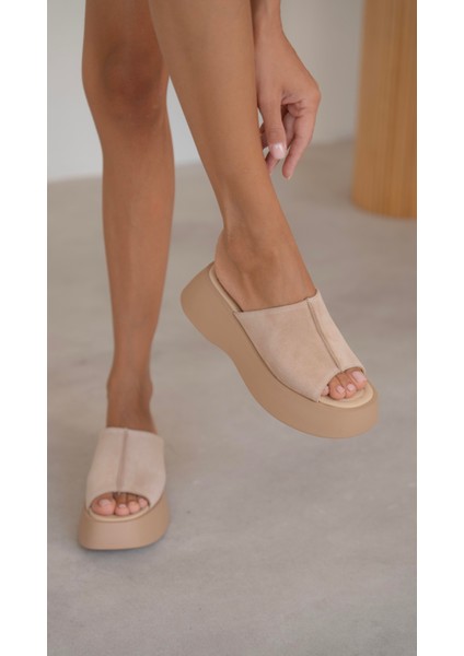 Sterlin Pudra Süet Hakiki Deri Terlik