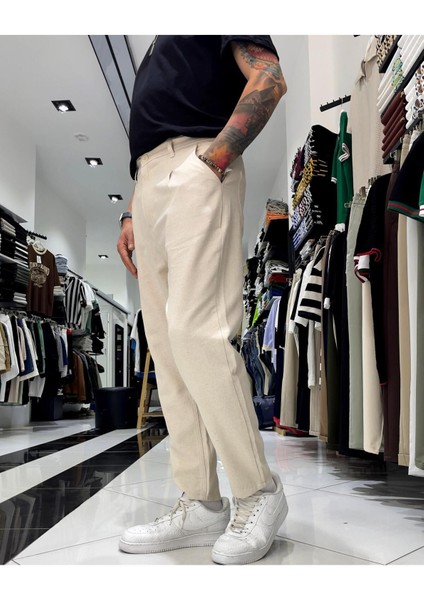 Boyfriend Kesim Keten Pamuk Erkek Pantolon fiyatları