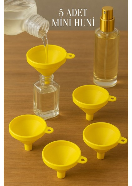 5 Adet Pratik Çok Amaçlı Sarı Kolonya Parfüm Yağ Şişesi Doldurma Hunisi Mini Huni