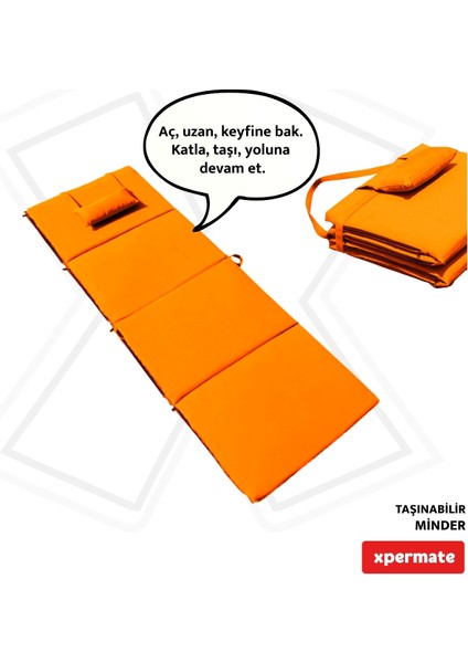 Katlanır Şezlong Minderi - Taşınır Kamp Yatağı Su Itici Solmaz Kumaş 180X60X3 Turuncu Ultraluks