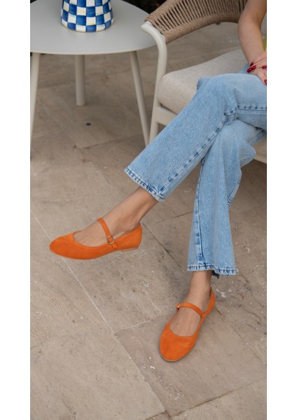 Kostas Turuncu Süet Hakiki Deri Babet