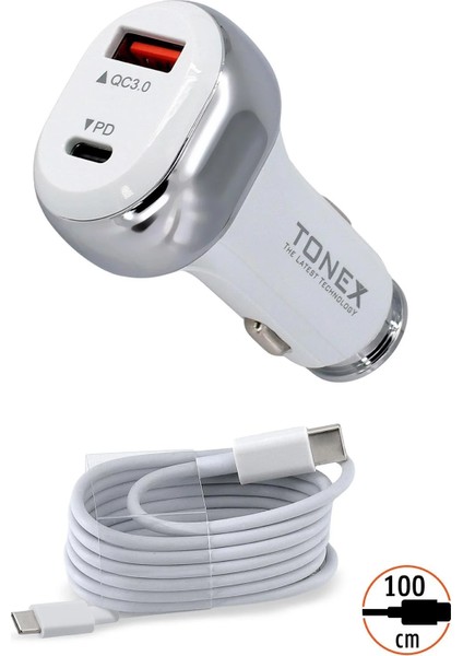 TA-41W Pd + Usb-A Type-C To Type-C Kablolu Araç Içi Şarj Aleti