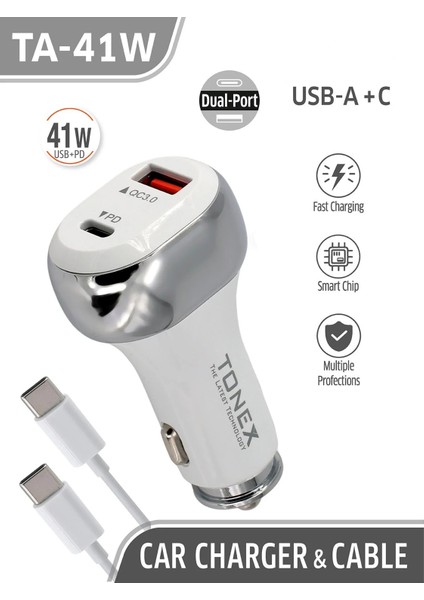 TA-41W Pd + Usb-A Type-C To Type-C Kablolu Araç Içi Şarj Aleti fiyatları
