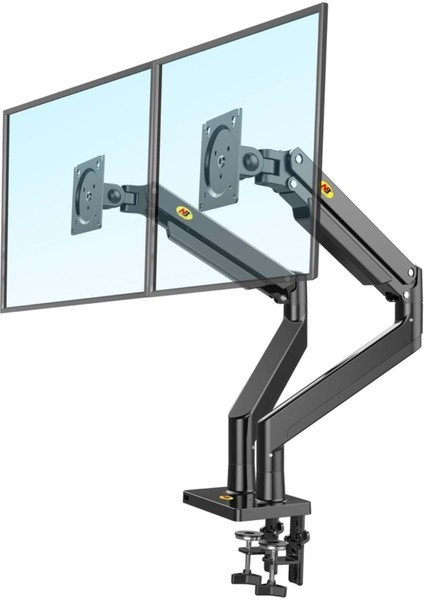 North Bayou Nb G35 22''-32'' Çift Monitör Standı Amörtisörlü Ayarlanabilir Masa Aparatı - 12KG Taşıma, 360° Dönüş