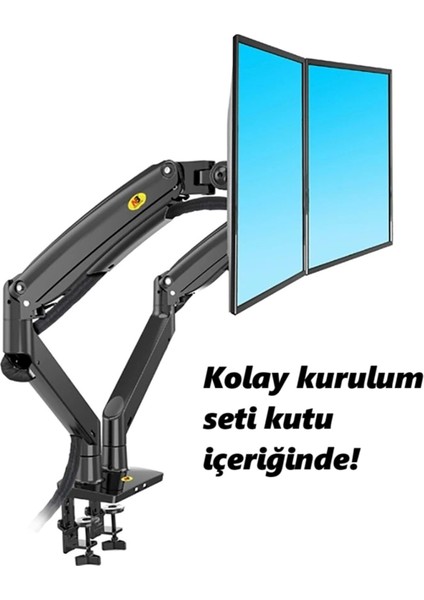 North Bayou Nb G35 22''-32'' Çift Monitör Standı Amörtisörlü Ayarlanabilir Masa Aparatı - 12KG Taşıma, 360° Dönüş modelleri