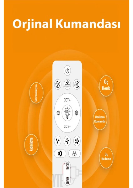 Sessiz Büyük Boy 81 cm Tavan Vantilatörü E27 Duylu Uzaktan Kumandalı 3 Renk indirimleri