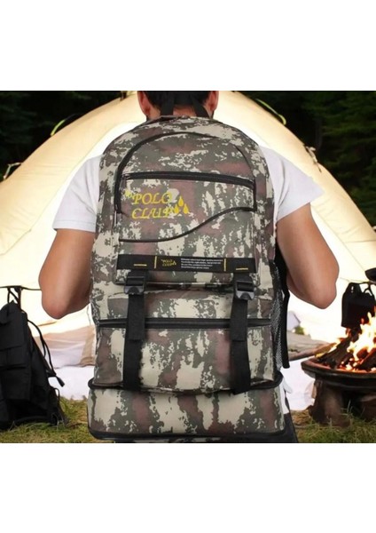 Körüklü Kamuflaj Su Geçirmez Çok Gözlü Laptop Bölmeli Kampçı-Seyahat-Dağcı Sırt Çantası 90 Lt