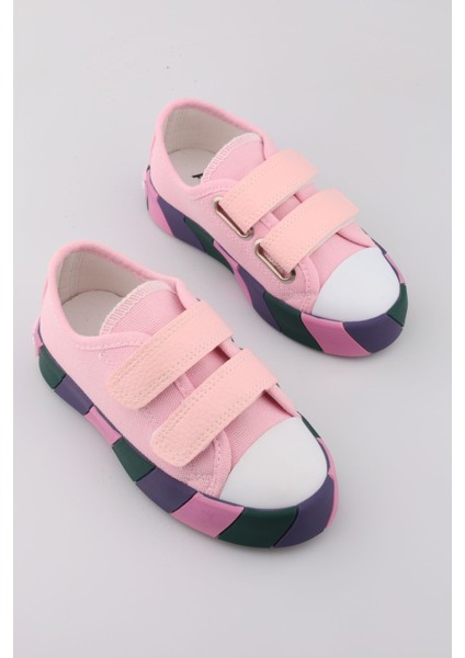 Yeni Sezon Renkli Tabanlı Pembe Kız Çocuk Spor Ayakkabı | Işıklı, Hafif, Ortopedik Kız Çocuk Sneaker