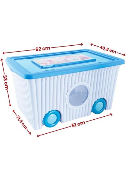 Mavi Kapaklı Tekerlekli Saklama Kutusu 2'li Set - Ev Düzenleyici Oyuncak Kutuları fiyatları