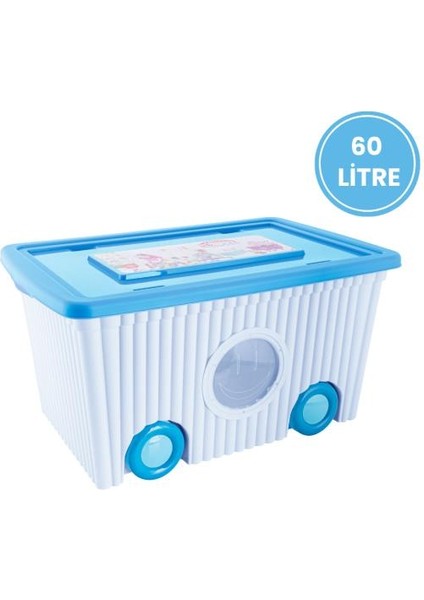 Mavi Kapaklı Tekerlekli Saklama Kutusu 2'li Set - Ev Düzenleyici Oyuncak Kutuları modelleri