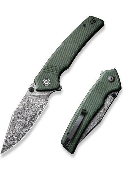 Tranquil Flipper & Thumb Stud Knife Damascus Green Micarta Handle Çakı fiyatları