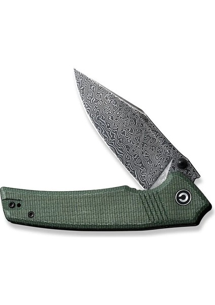 Tranquil Flipper & Thumb Stud Knife Damascus Green Micarta Handle Çakı fırsatları