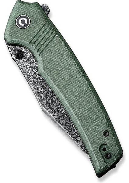 Tranquil Flipper & Thumb Stud Knife Damascus Green Micarta Handle Çakı indirimleri