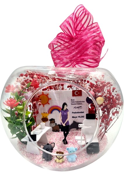 Kişiselleşebilir Çocuk Diş Hekimi Pedodontist Teraryum 3D Arkadaşa Sevgiliye Konsept Hediyelik Lüx