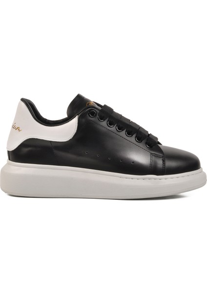 Beyaz-Siyah-Beyaz Hakiki Deri Erkek Sneaker Premium 02028 M modelleri