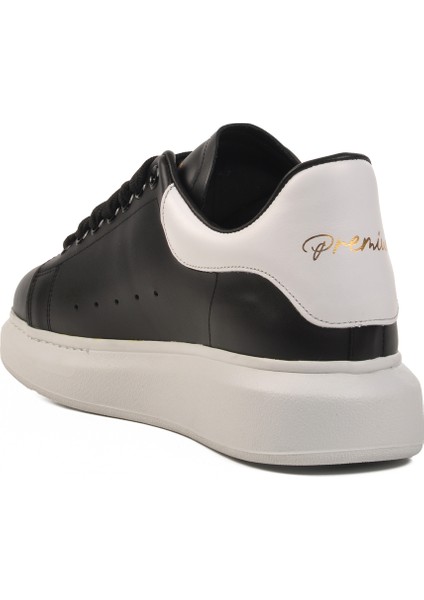 Beyaz-Siyah-Beyaz Hakiki Deri Erkek Sneaker Premium 02028 M fırsatları
