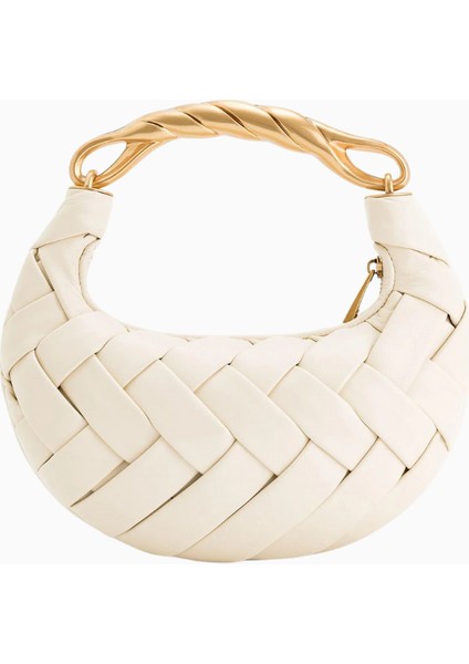 Jw Peı Beyaz Orla Weave Vegan Deri El Çantası