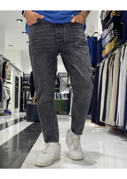 Yıkamalı Boyfriend Erkek Jean Pantolon-Antrasit Gri