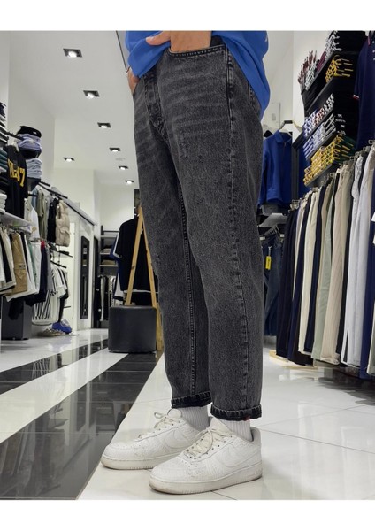 Yıkamalı Boyfriend Erkek Jean Pantolon-Antrasit Gri