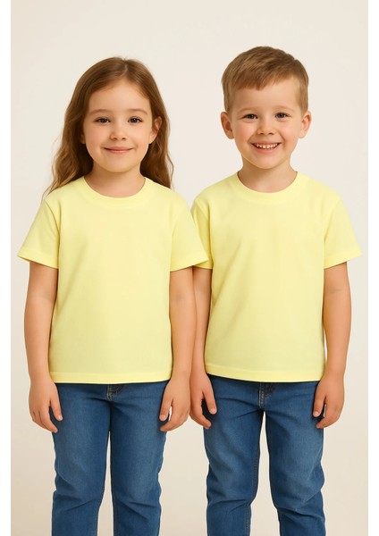 Unisex Basic Pamuklu Oversize Güneş Sarısı Çocuk Tişört