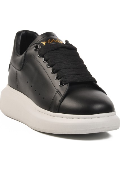 Siyah-Beyaz Hakiki Deri Erkek Sneaker Premium 02028 M