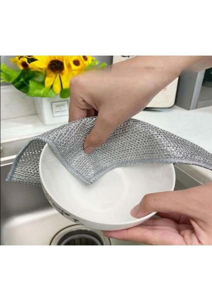 3'lü Çok Amaçlı Çift Katlı Çizilmez Tel Bulaşık Bezi Seti