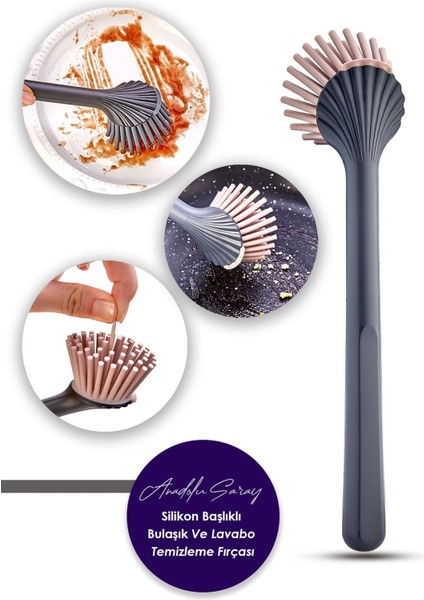 Pembe Silikon Başlıklı Çok Amaçlı Mutfak Temizleme Fırçası