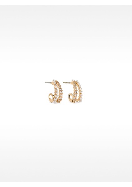 Zirkon Taşlı Çift Halka Efektli Küpe