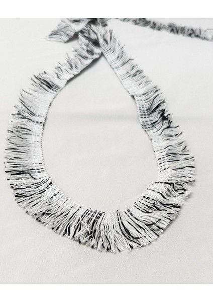 Siyah Beyaz Çift Renk Kenar Püskül Saçak