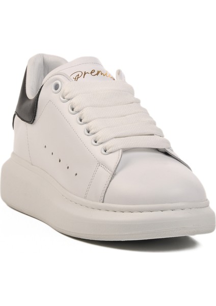 Beyaz-Siyah Hakiki Deri Erkek Sneaker Premium 02028 M