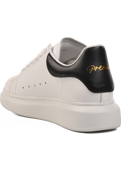 Beyaz-Siyah Hakiki Deri Erkek Sneaker Premium 02028 M fırsatları