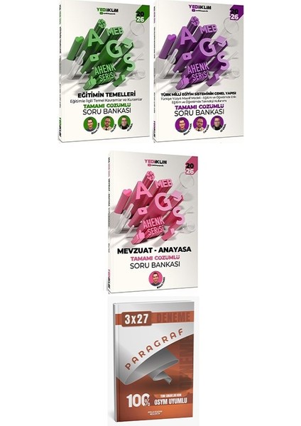 Yediiklim 2026 Meb-Ags Eğitimin Temelleri + Türk Milli Eğitim Sisteminin Genel Yapısı + Mevzuat - Anayasa Soru Bankası 3 Lü Set Anla Kazan Deneme