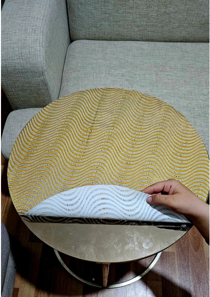 Orta Sehpa Gold Paralel Çizgili Yuvarlak Pvc Dantelli Sehpa Örtüsü Çeyizlik Masa Örtüsü Gold fırsatları