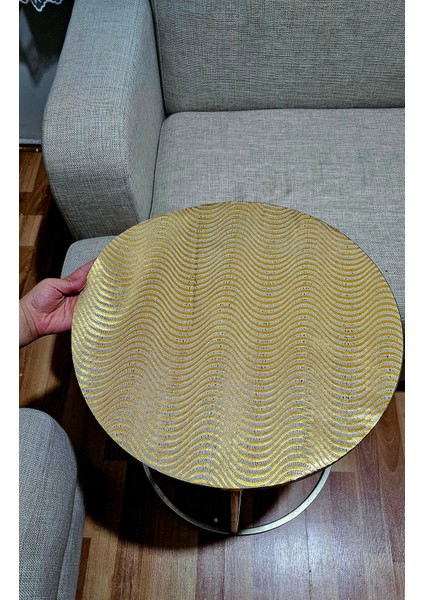 Orta Sehpa Gold Paralel Çizgili Yuvarlak Pvc Dantelli Sehpa Örtüsü Çeyizlik Masa Örtüsü Gold indirimleri