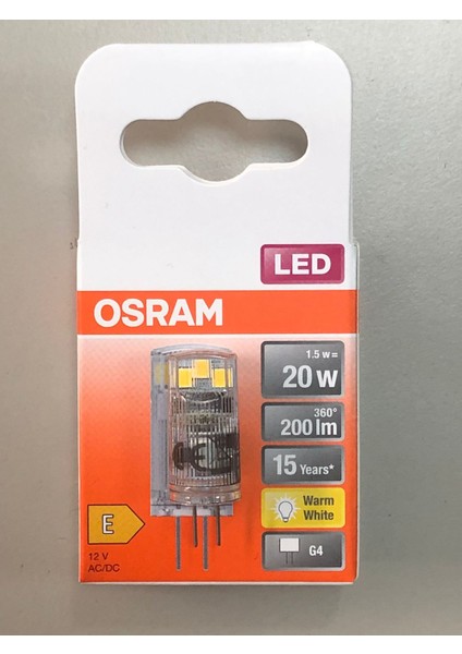 3 Adet Osram G4 LED Lamba 12V 1,5W=200 Lümen 2700 Kelvin Sarı 15,000 Saat 12MMX33MM