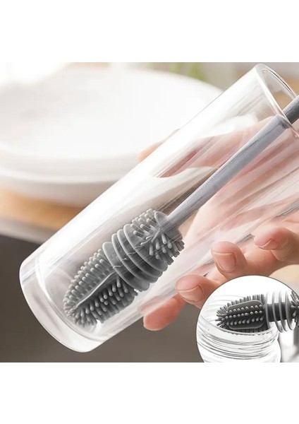 Esnek Kıllı Uzun Saplı Silikon Bardak ve Şişe Temizleme Fırçası