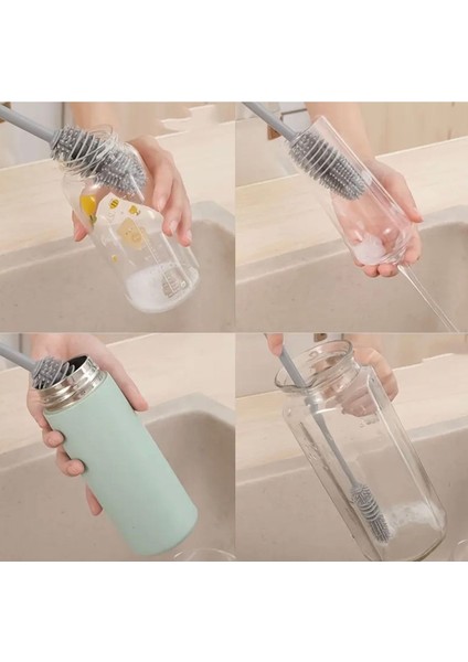 Esnek Kıllı Uzun Saplı Silikon Bardak ve Şişe Temizleme Fırçası fırsatları