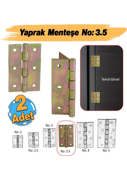 Metal Yaprak Menteşe 2 Adet Prinç Sarı No:3.5 Mobilya Pencere Kapı Dolap Pvc Menteşesi Iki Kanatlı