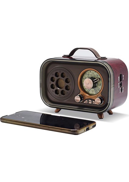 M-1315BT Bluetooth Subwoofer'lı Retro Radyo Şarjlı 3 Band Fm/am/sw Vintage Hoparlör USB Tf Destekli fırsatları
