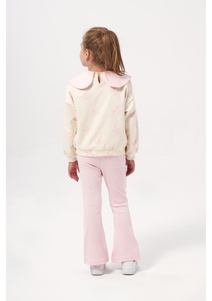 Kız Çocuk Pamuklu Pembe Çiçek Desenli Geniş Yaka Sweatshirt ve Tayt Takım fiyatları