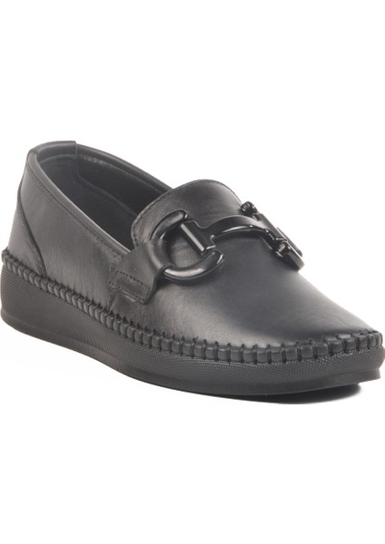 Siyah Hakiki Deri Kadın Günlük Ayakkabı F-2045 Z