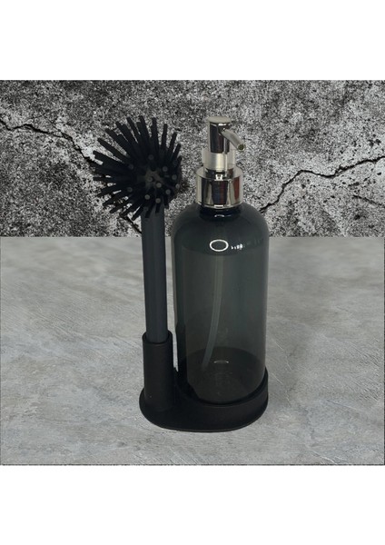 Standlı Plastik Sıvı Sabunluk ve Silikon Bulaşık Fırçası Seti