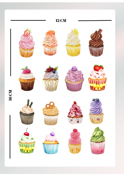 Cupcake Temalı Sticker Seti Bullet Journal Ajanda Için Uygun Set