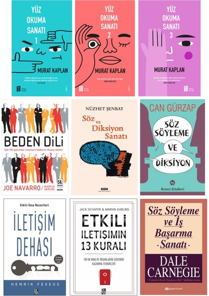 Yüz Okuma Sanatı + Beden Dili + Diksiyon + Iletişim + Söz Söyleme 9 Kitap Set